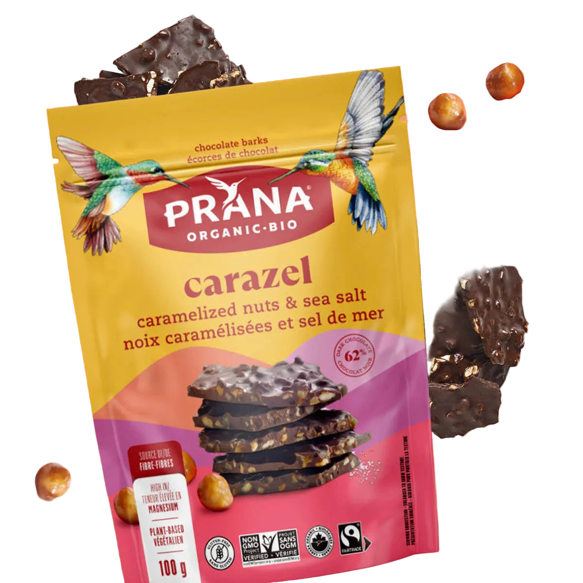 PRANA Carazel Organic 62% Chocolate Bark – 100 g