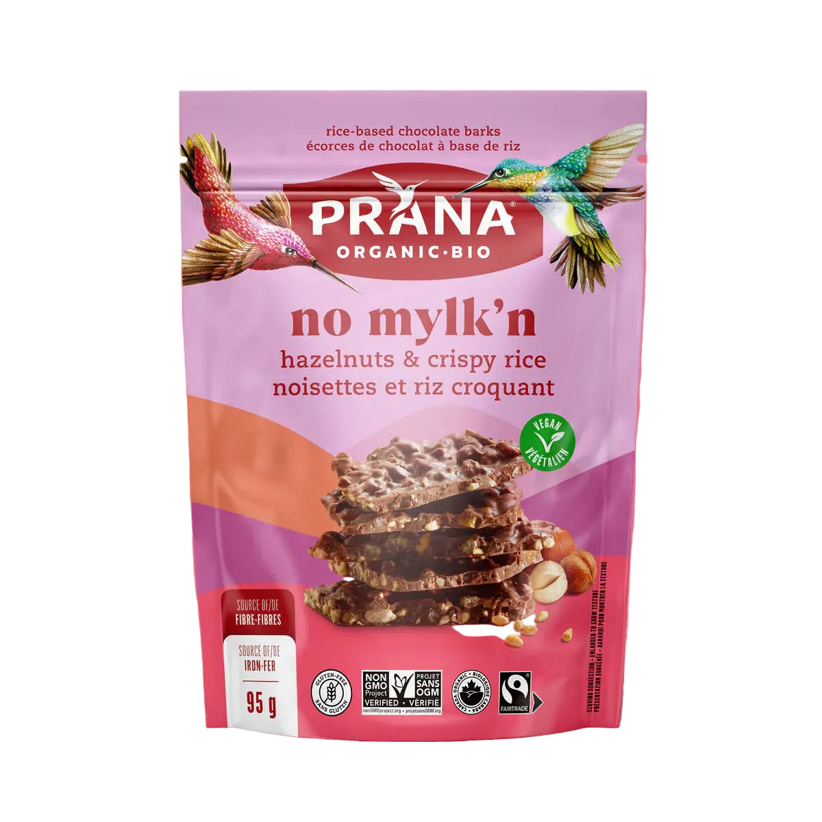 PRANA No Mylk’n Organic 40% Chocolaty Bark – Hazelnuts & Crispy Rice – 95 g