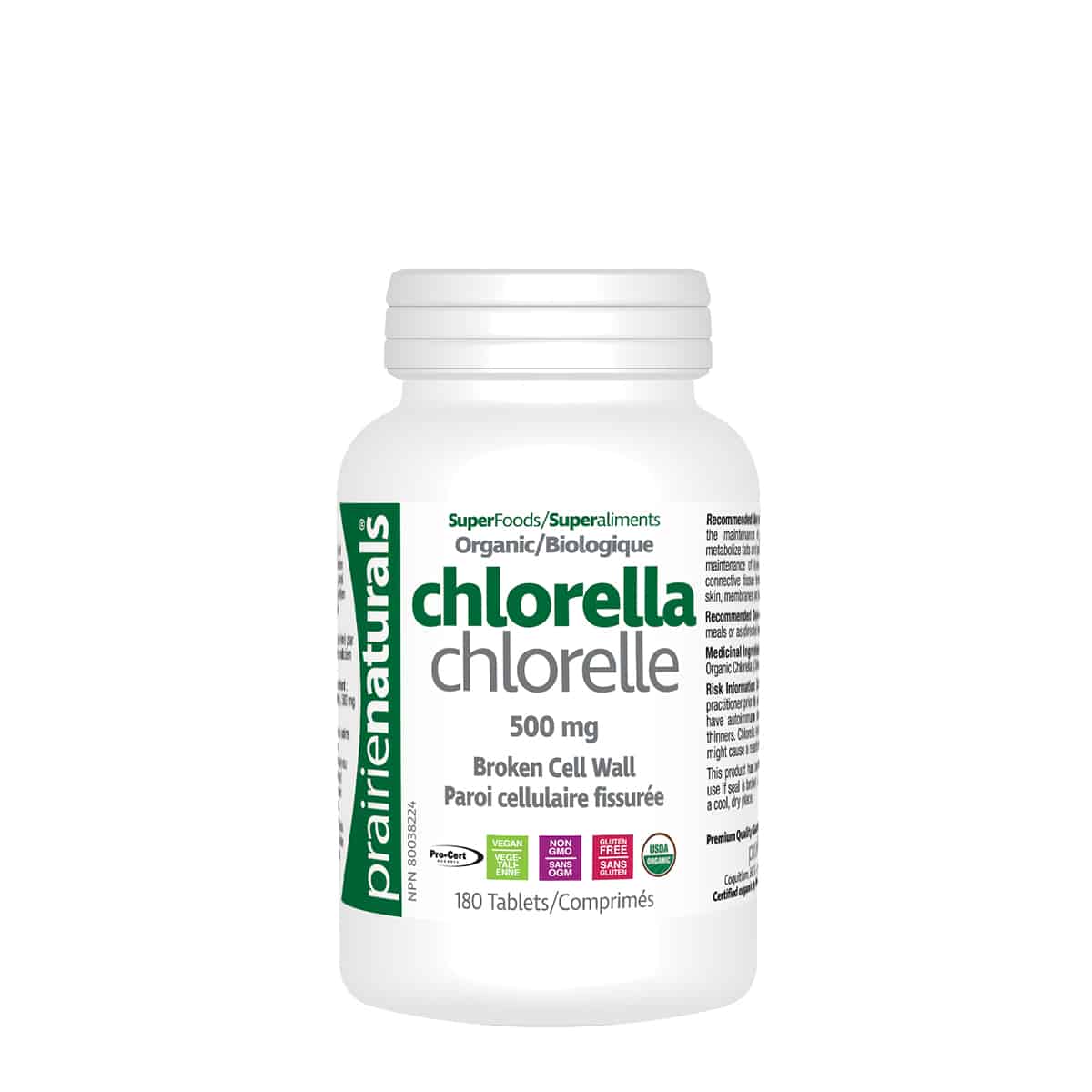 Prairie Naturals Organic Chlorella - 500 mg - 180 Tablets