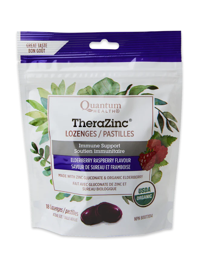 Quantum Health TheraZinc Organic Elderberry Raspberry Lozenges – 18 Lozenges