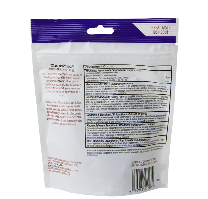 Quantum Health TheraZinc Organic Elderberry Raspberry Lozenges – 18 Lozenges