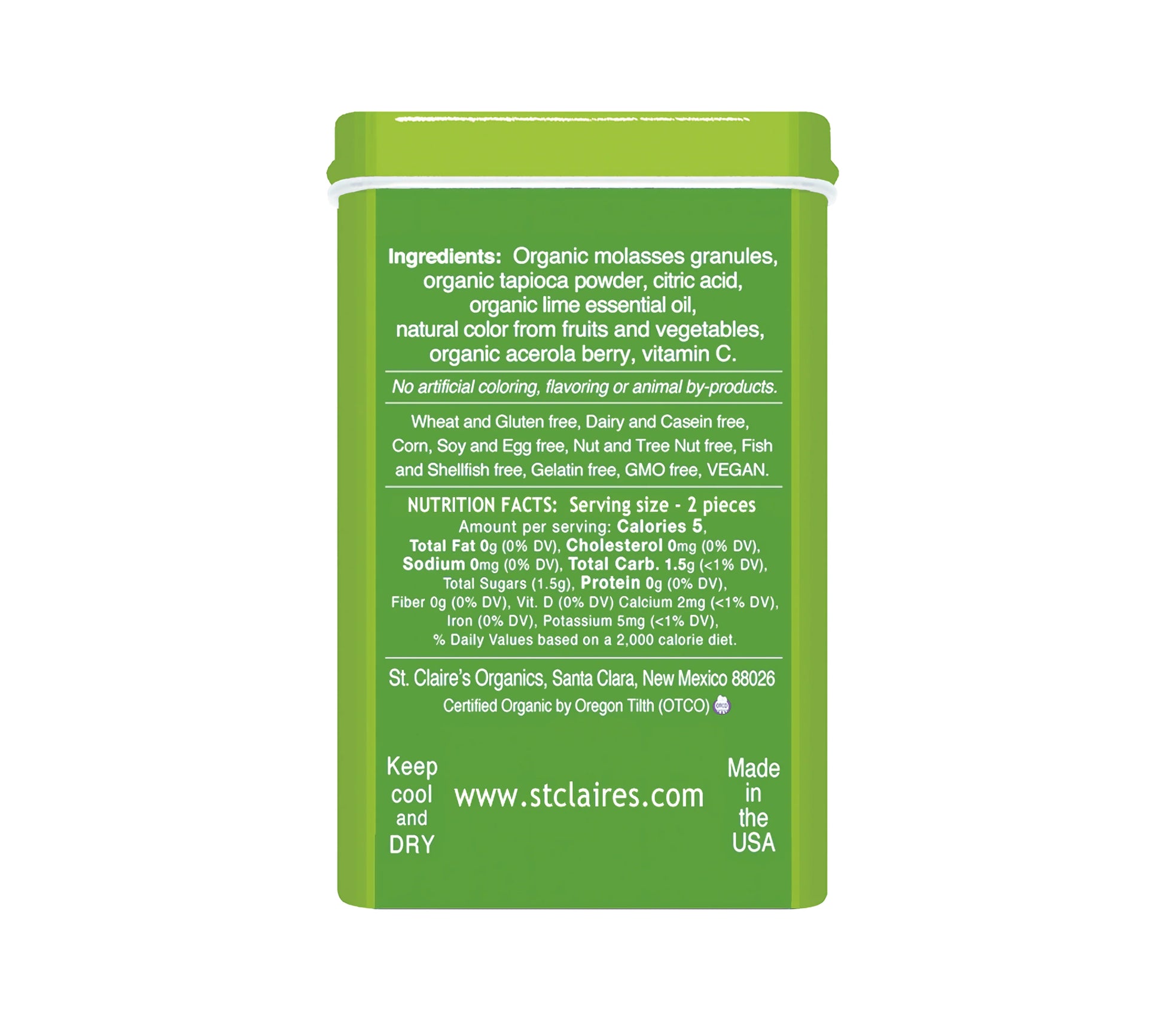St. Claire’s Organic Key Lime Tarts With Acerola Berry Vitamin C – 1.5 oz Tin