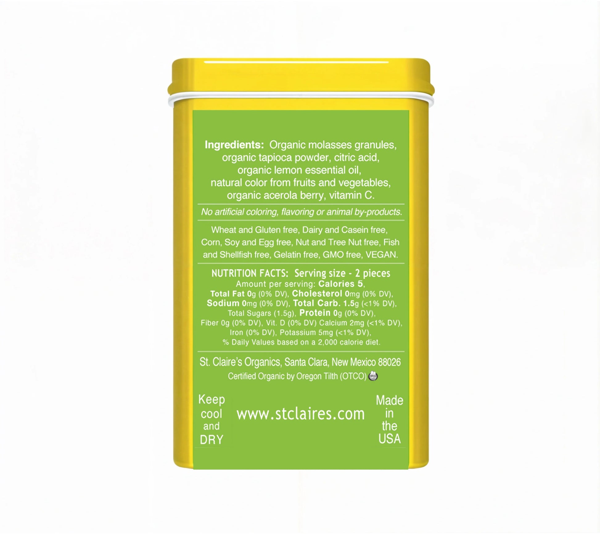 St. Claire’s Organic Sour Lemon Tarts With Acerola Berry Vitamin C – 1.5 oz Tin