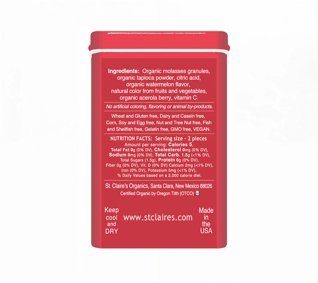 St. Claire’s Organic Watermelon Tarts With Acerola Berry Vitamin C – 1.5 oz Tin