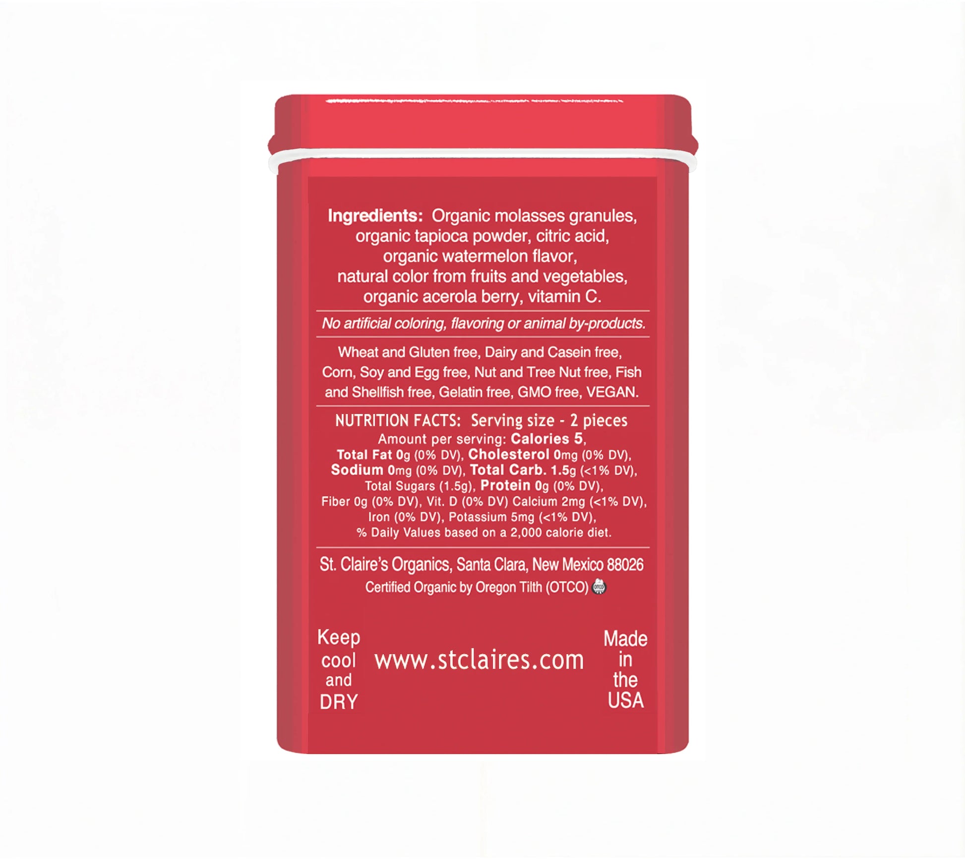 St. Claire’s Organic Watermelon Tarts With Acerola Berry Vitamin C – 1.5 oz Tin