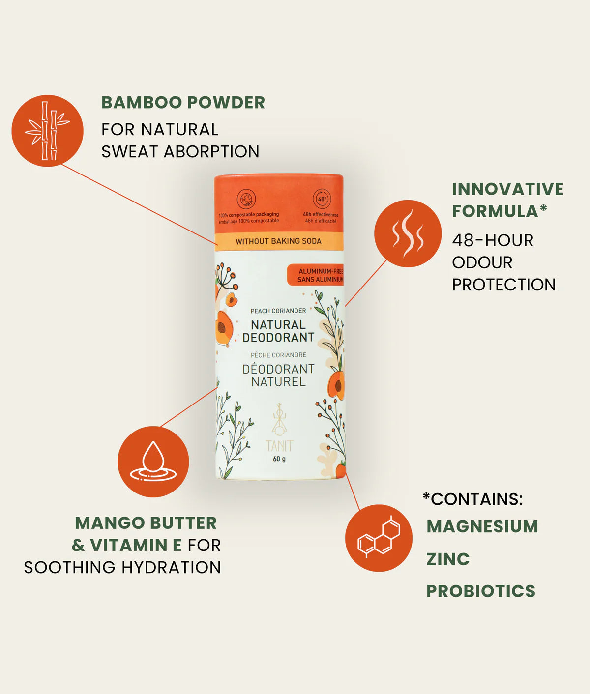 Tanit Natural Solid Deodorant – Monoi – 60 g