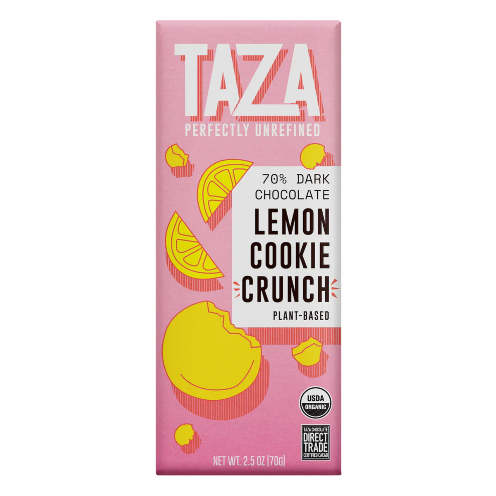 Taza Chocolate Lemon Cookie Crunch 70% Dark Chocolate Bar – 70g