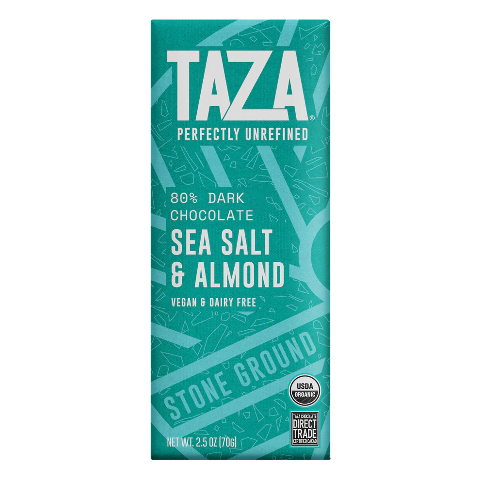 Taza Chocolate Sea Salt & Almond 80% Dark Chocolate Bar – 70g