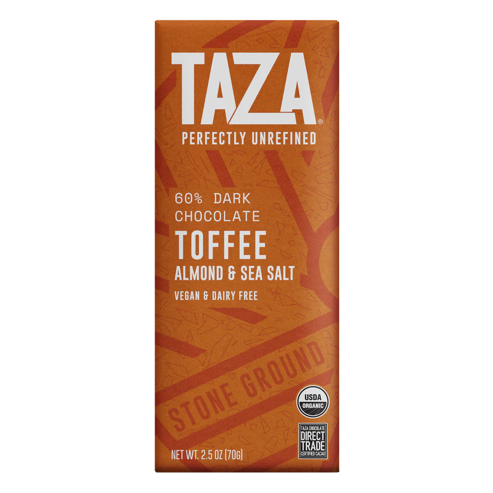 Taza Chocolate Toffee Almond & Sea Salt 60% Dark Chocolate Bar – 70g