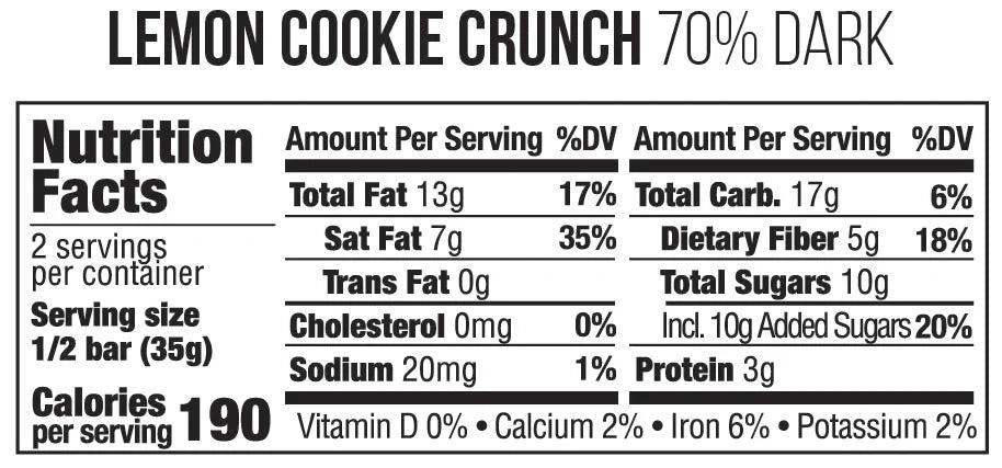 Taza Chocolate Lemon Cookie Crunch 70% Dark Chocolate Bar – 70g