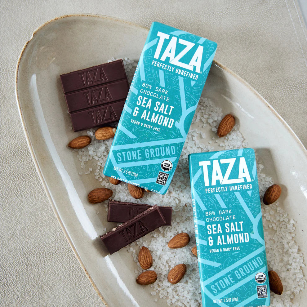 Taza Chocolate Sea Salt & Almond 80% Dark Chocolate Bar – 70g