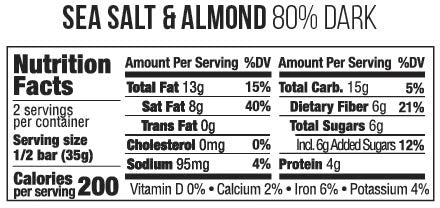 Taza Chocolate Sea Salt & Almond 80% Dark Chocolate Bar – 70g