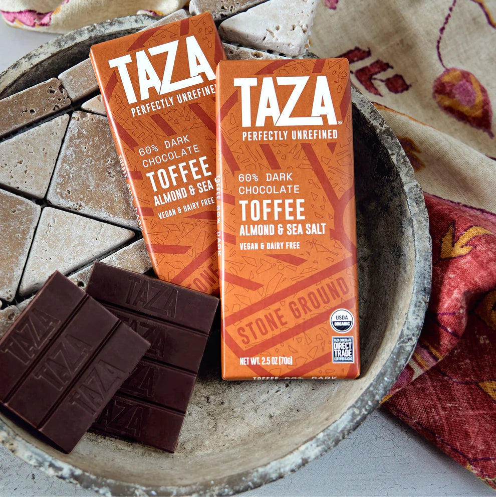 Taza Chocolate Toffee Almond & Sea Salt 60% Dark Chocolate Bar – 70g