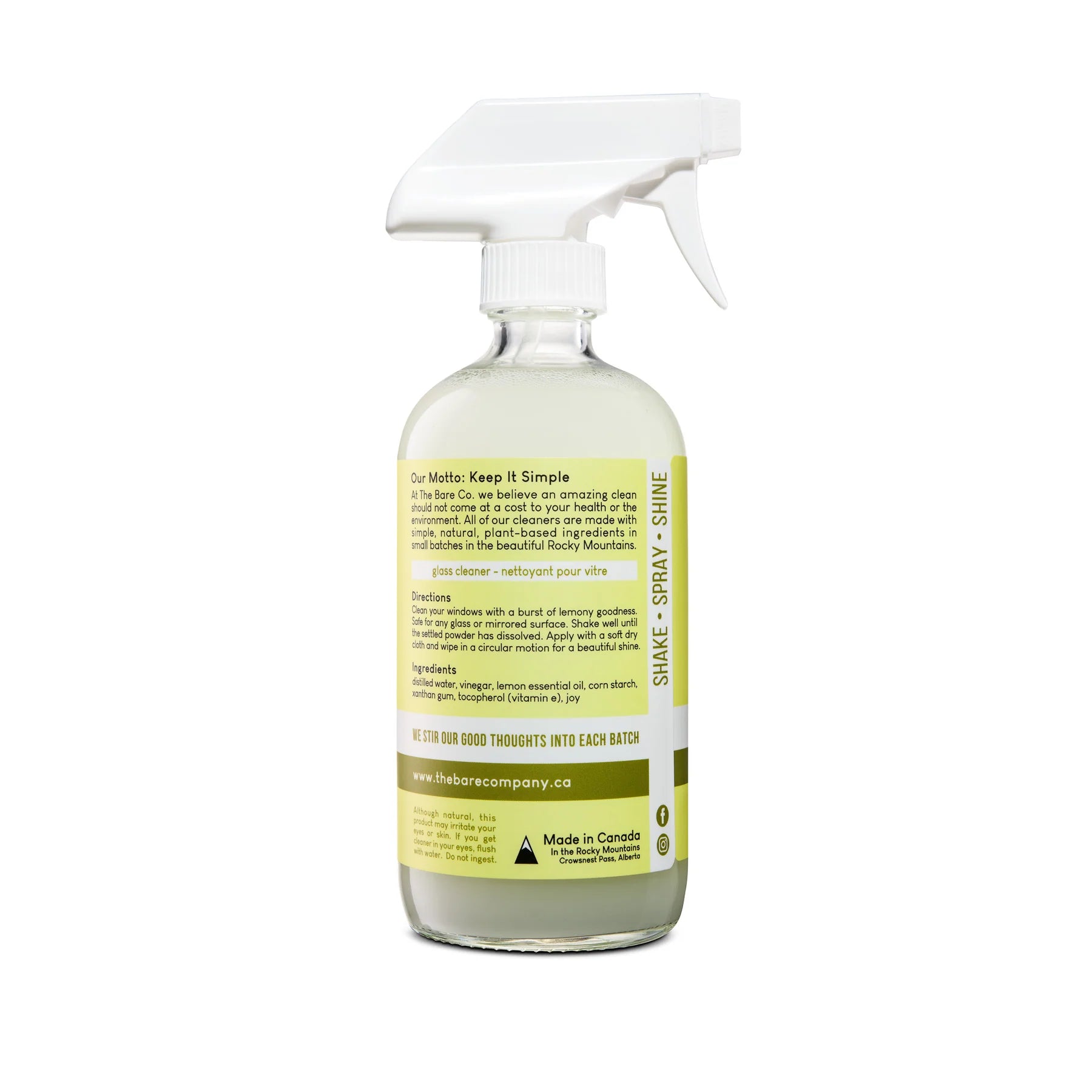 The Bare Company Glass Cleaner – Lemon Zest - 454 mL