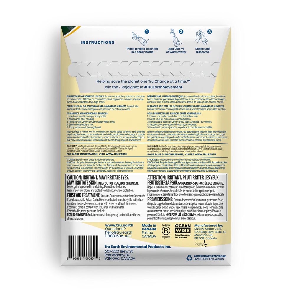 Tru Earth Disinfecting Multi-Surface Cleaner – Lemon Fresh – 8 Sheets