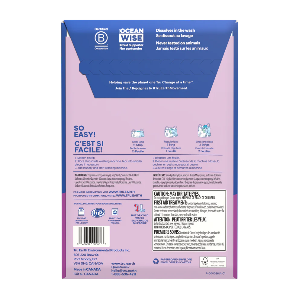 Tru Earth Laundry Detergent – Lilac Breeze – 32 Strips