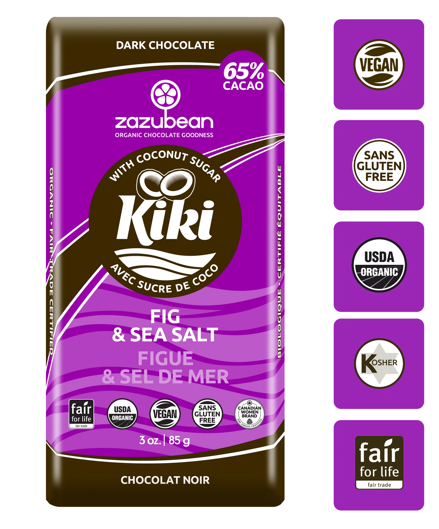 Zazubean Kiki Fig Sea Salt Chocolate Bar – 75g