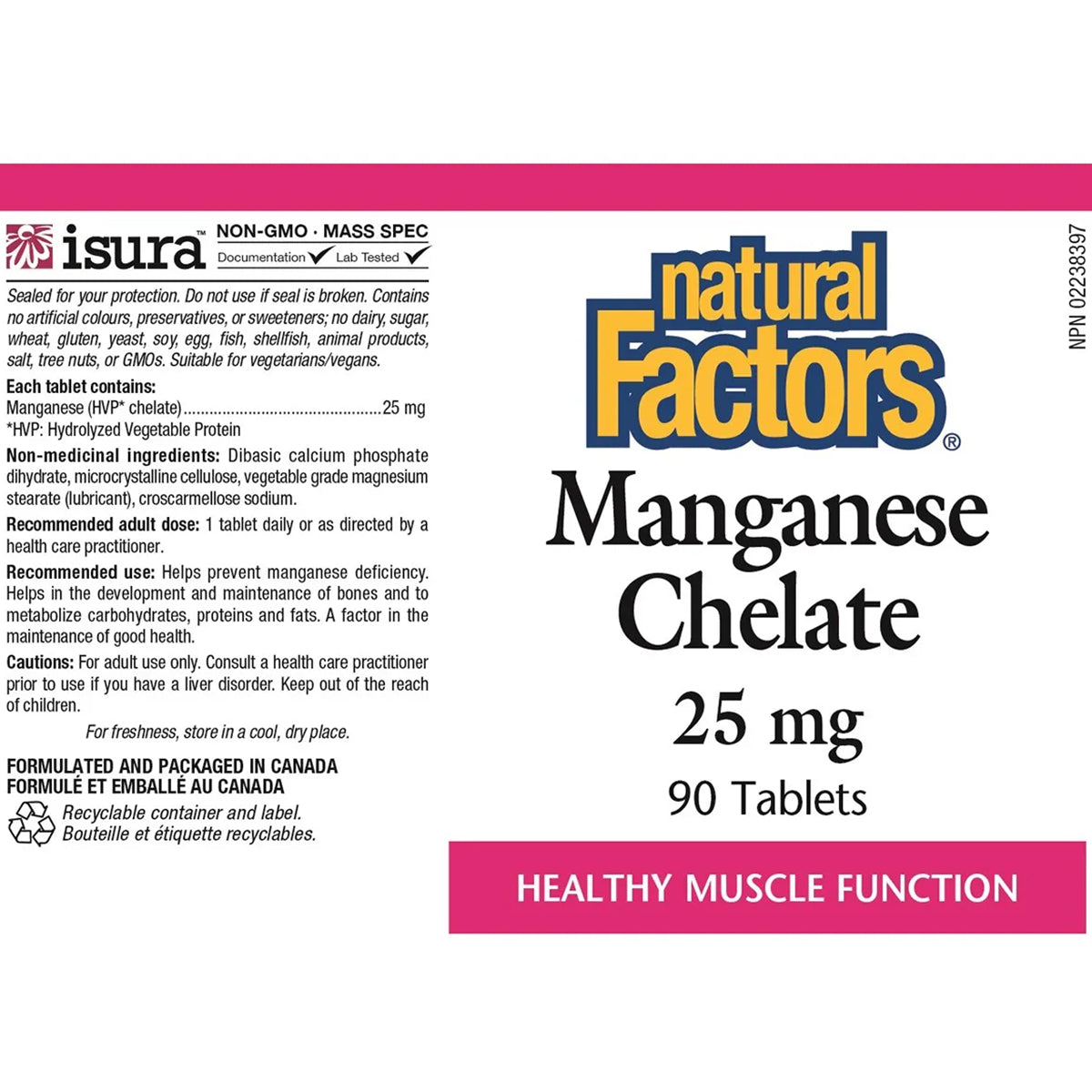 Natural Factors Manganese Chelate 25 mg - 90 Tablets