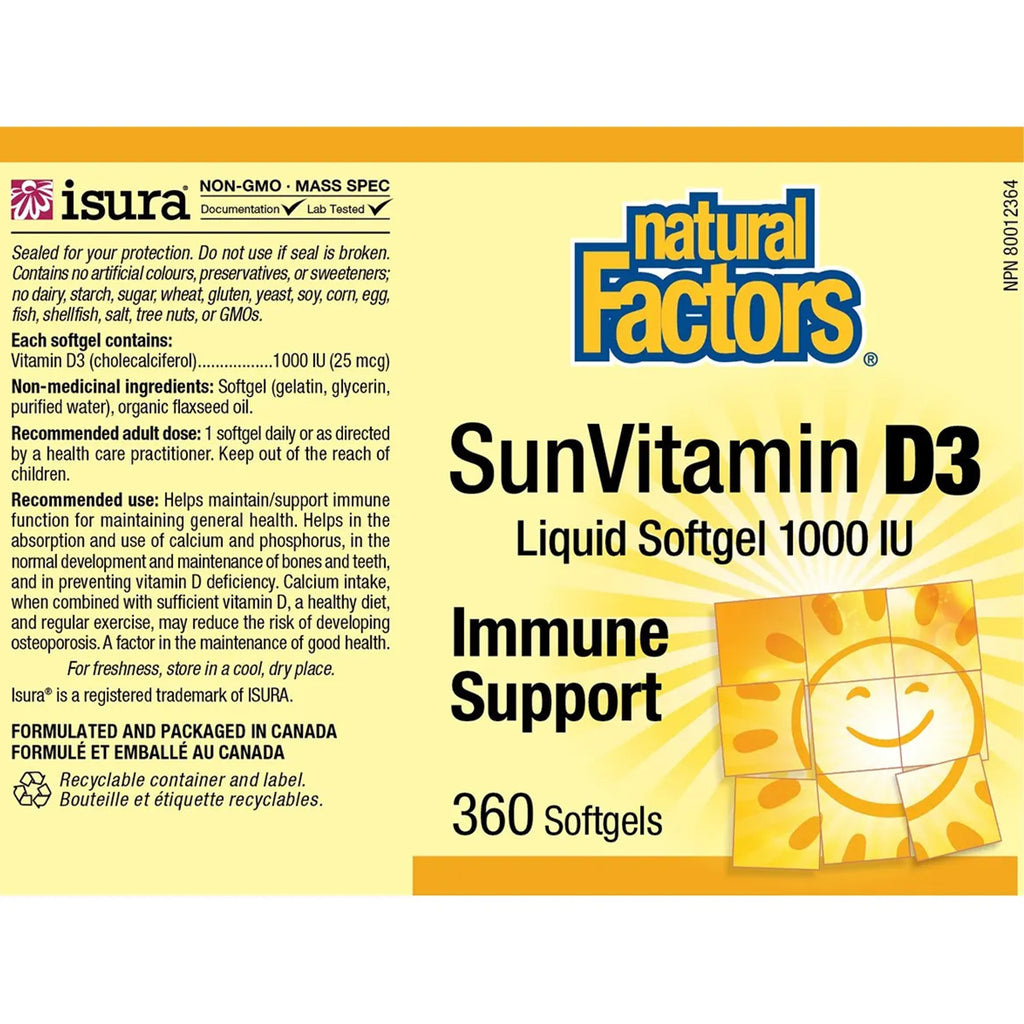 Natural Factors Sun Vitamin D3 1000 IU - 360 Softgels