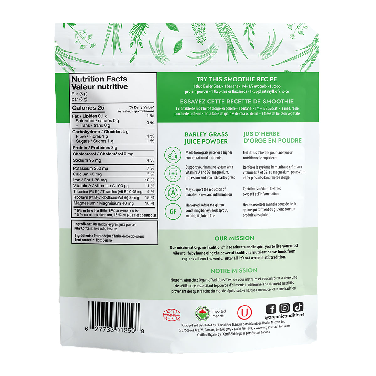 Organic Traditions Barley Grass Juice Powder - 150 g